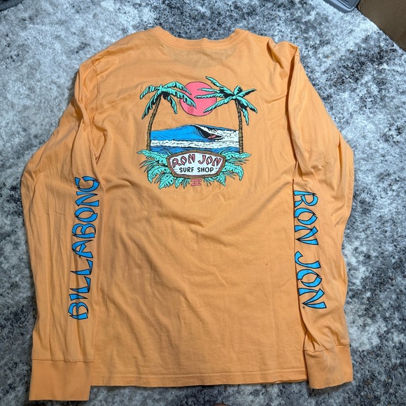 Billabong Ron Jon Surf Shop Long Sleeve Graphic T-Shirt Mens XL Orange Peach - Picture 3 of 5